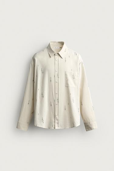EMBROIDERED COTTON/LINEN RELAXED FIT SHIRT - Ecru by Zara