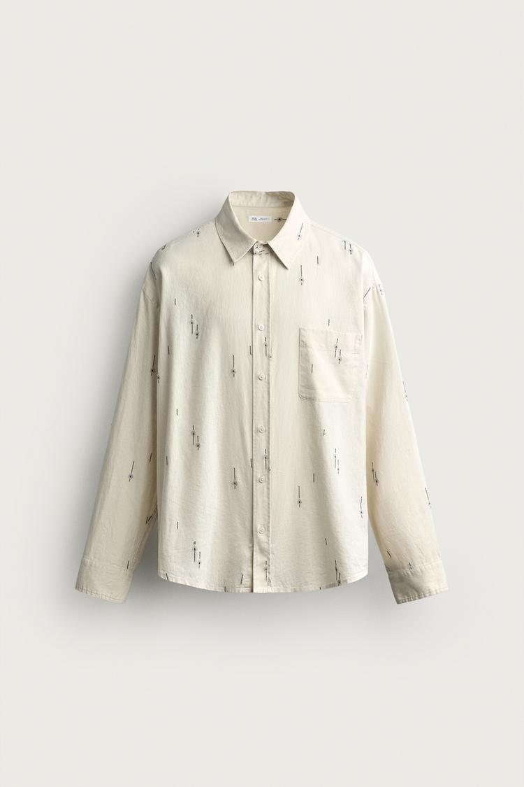 Camisa de algodón/lino de corte relajado con bordado 7