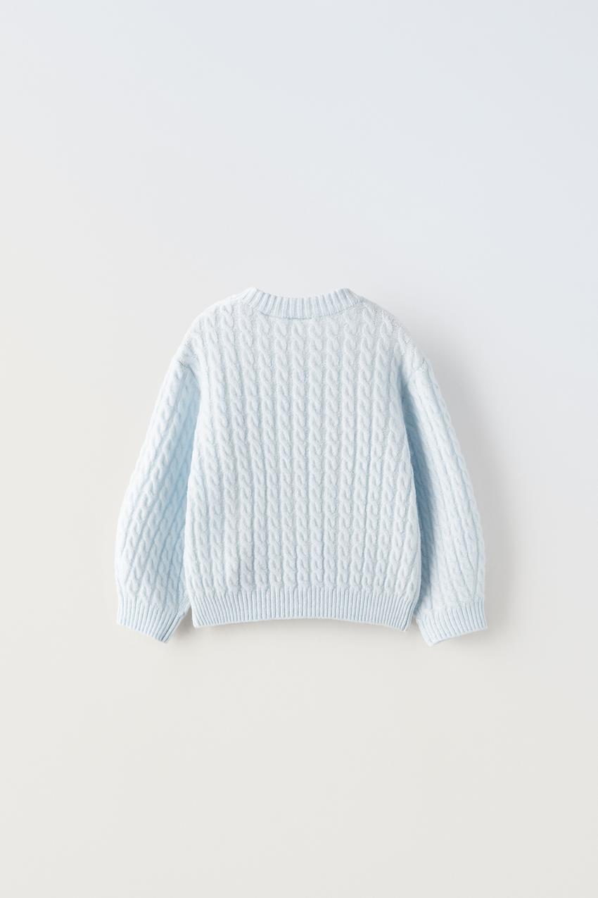 CABLE KNIT SWEATER - Pastel blue