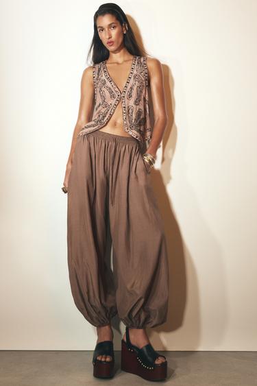 ZW COLLECTION BALLOON TROUSERS - Brown / Taupe by Zara
