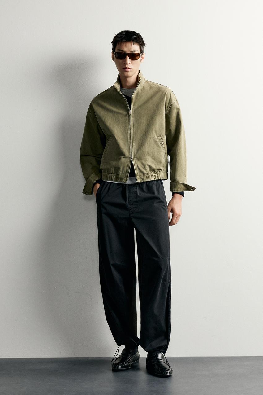 ユーズド加工クロップドフィットジャケット - カーキ | ZARA Japan / 日本