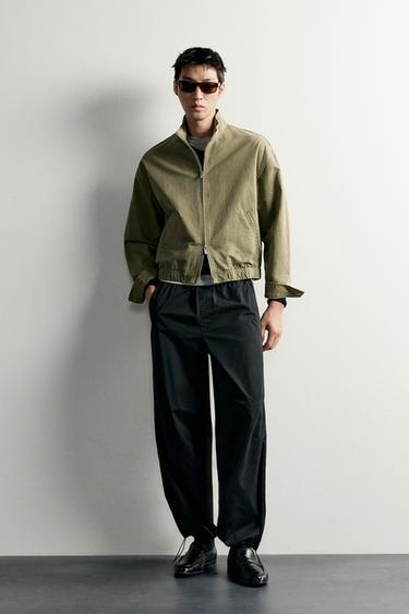 JAKET CROPPED FIT EFEK PUDAR - Khaki dari Zara - Gambar 0