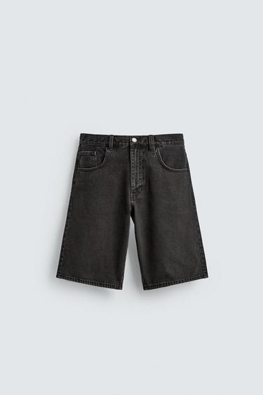 BAGGY FIT DENIM BERMUDA SHORTS - Charcoal by Zara