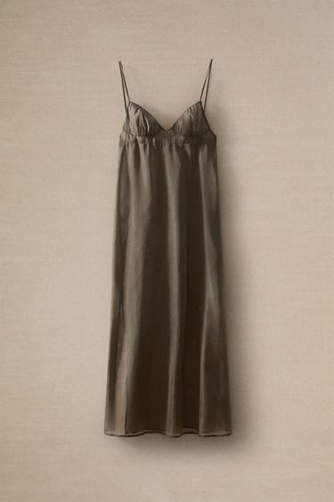 ORGANZA SILK NIGHTDRESS - Grey / Tan by Zara - Image 4