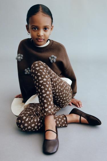 PRINTED RIBBED LEGGINGS - Chocolate by Zara