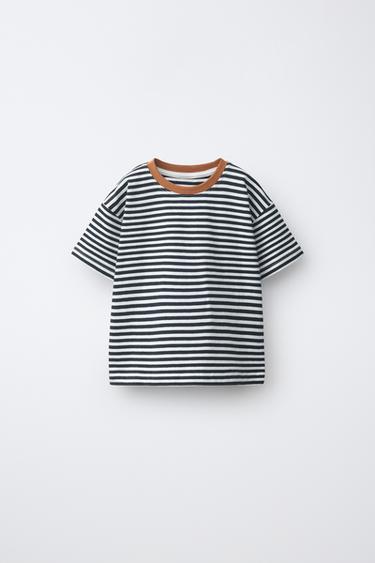 CAMISETA RAYAS CUELLO CONTRASTE - Blanco / Negro de Zara