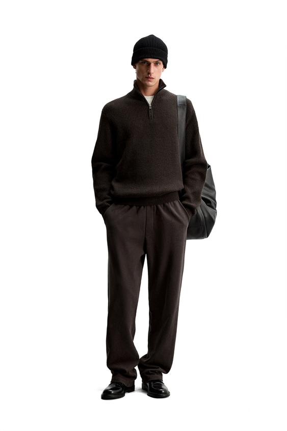 COTTONCASHMERE ZIPUP SWEATER Dark brown ZARA Ireland