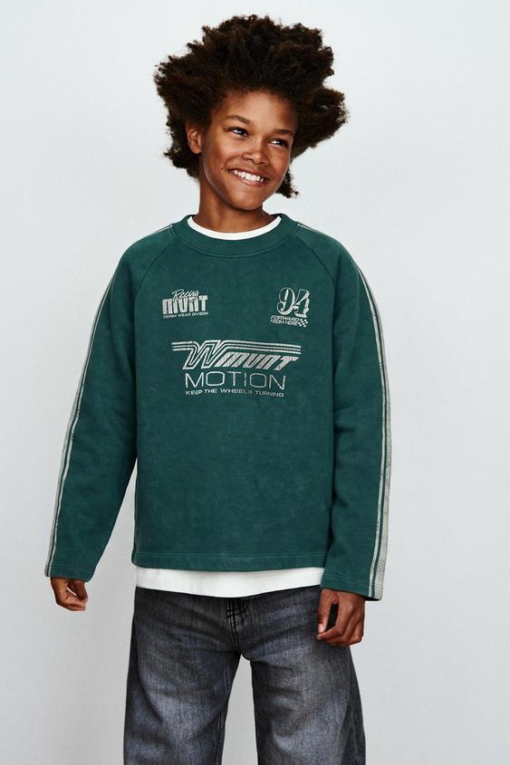 SLOGAN PRINT SWEATSHIRT - Green by Zara - Image 0