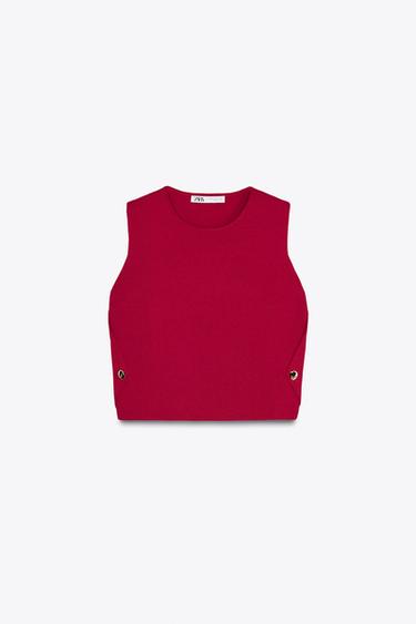 TOP CHALECO PUNTO BOTONES LATERALES - Rojo medio de Zara