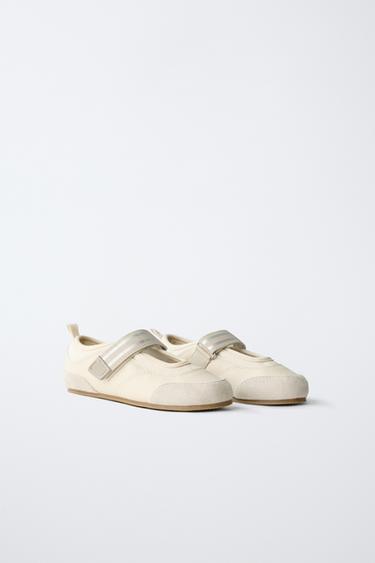 Zara SPORTY BALLET FLATS - White