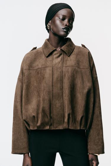 SUEDE EFFECT BOMBER JACKET - Dark brown by Zara
