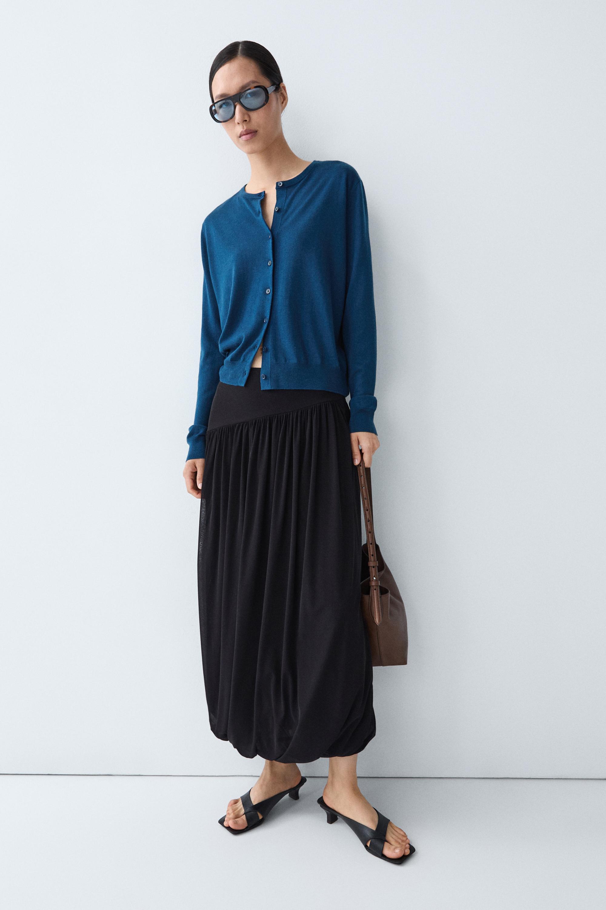 Fine-knit round neck cardigan — Bluish