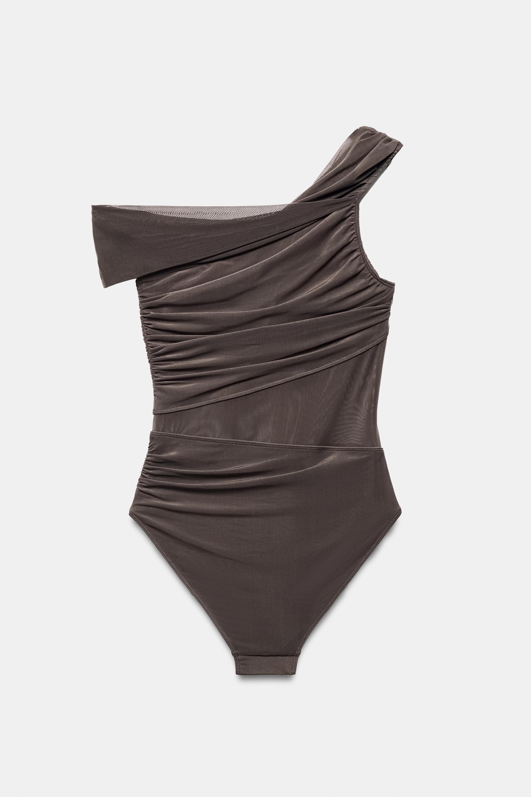 ASYMMETRIC TULLE CUT-OUT SWIMSUIT