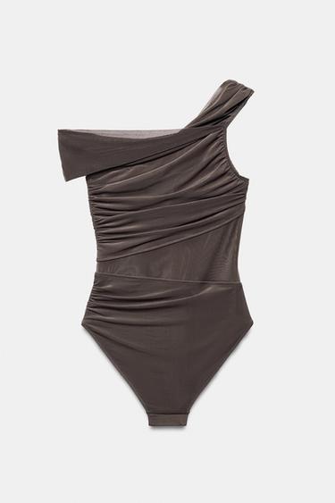 ASYMMETRIC TULLE CUT-OUT SWIMSUIT - Grey by Zara - Image 2