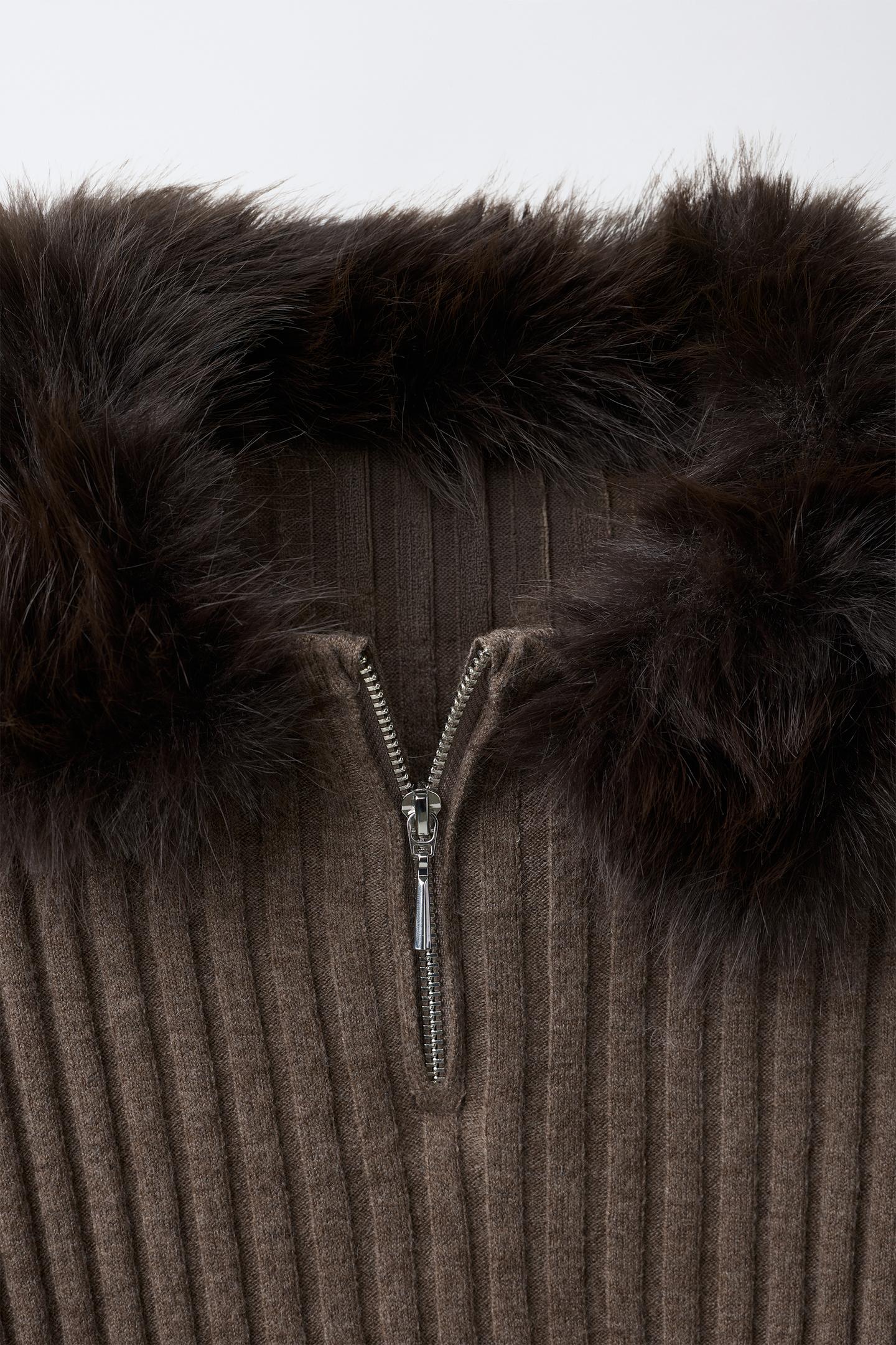 Детский свитер Zara Faux Fur Quarter-Zip, цвет: Коричневый — фото 5