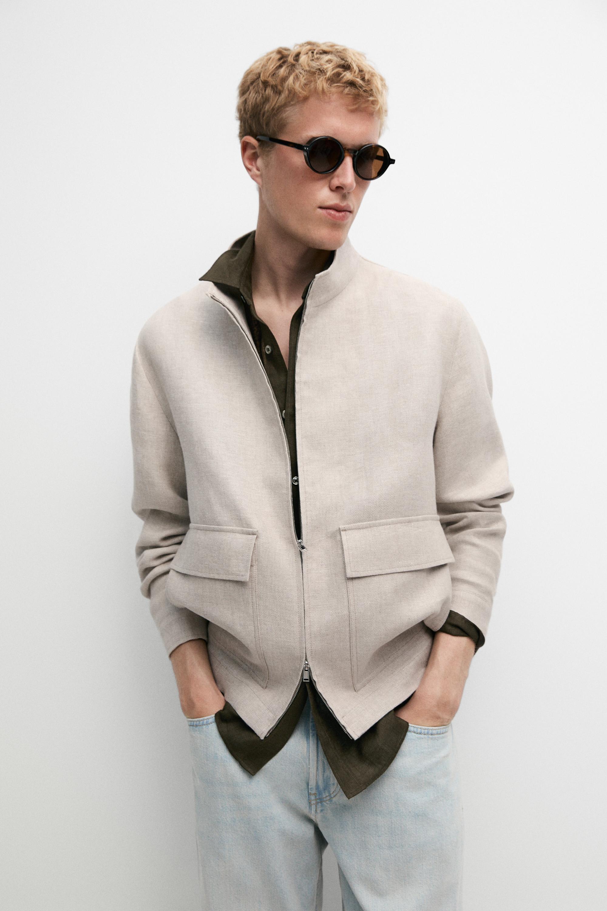 100% linen total look jacket with pockets — Ecru