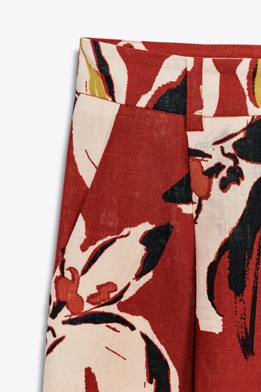 FLORAL PRINT LINEN BLEND TROUSERS - Multicoloured by Zara - Image 7