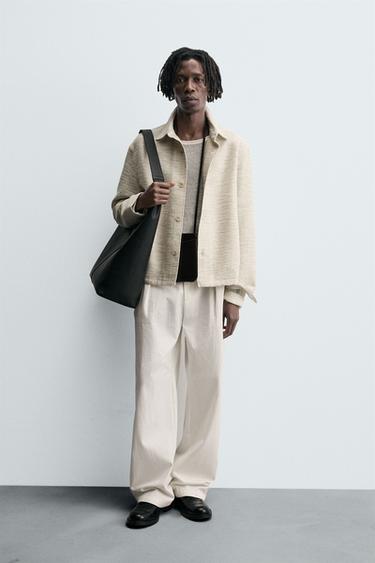 CONTRAST TEXTURED OVERSHIRT - Cream by Zara