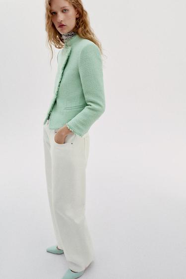 Zara STRUCTURED FRAYED BLAZER - Mint