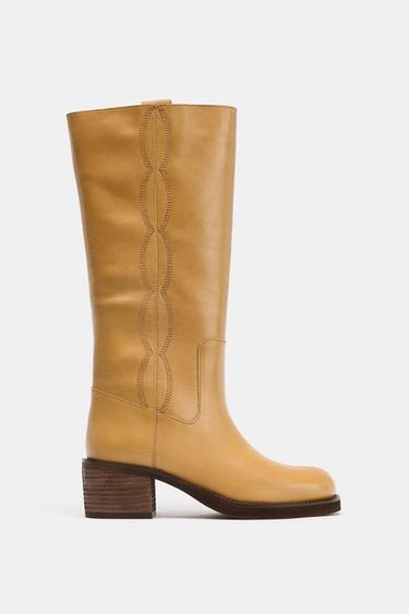 TOPSTITCH LEATHER BOOTS - Dark tan de Zara - Imagen 0