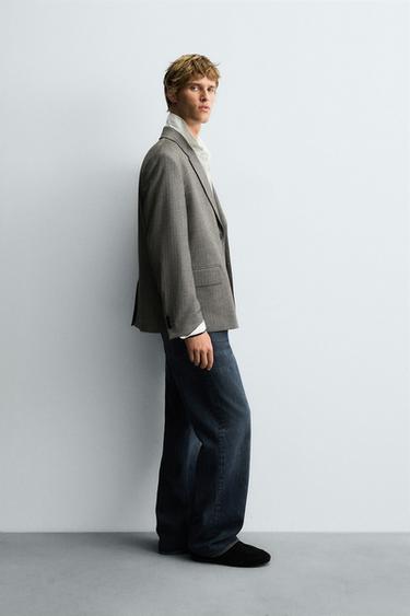 BLAZER COSTUME À CHEVRONS - Marron clair de Zara - Image 3