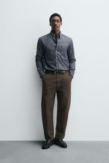 WASHED STRAIGHT-LEG TROUSERS - Brown by Zara