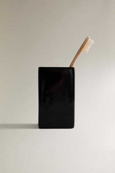 SHINY EARTHENWARE TOOTHBRUSH HOLDER - Black by Zara - Image 4