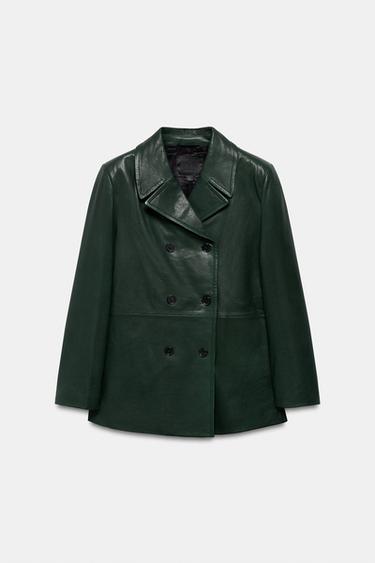 DOUBLE-BREASTED LEATHER BLAZER ZW COLLECTION LIMITED EDITION - Bottle green by Zara
