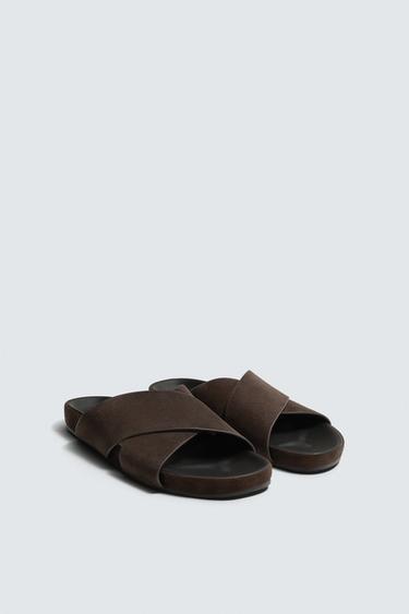 Zara CROSSED STRAP SANDALS - Chocolate