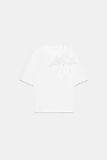 T-SHIRT FLEUR VOLUME - Blanc de Zara - Image 3