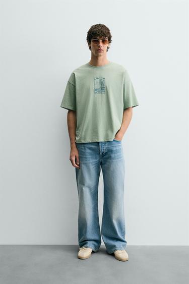 CAMISETA RELAXED FIT COMBINADA - Verde de Zara - Imagen 0