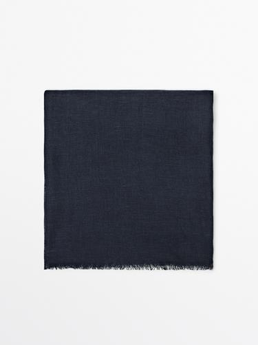 Zara Plain 100% linen scarf - Navy blue - Image 0