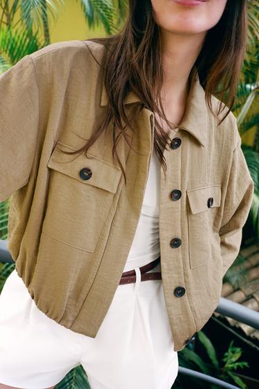 CHAQUETA CORTA MANGA REMANGADA - Tostado de Zara
