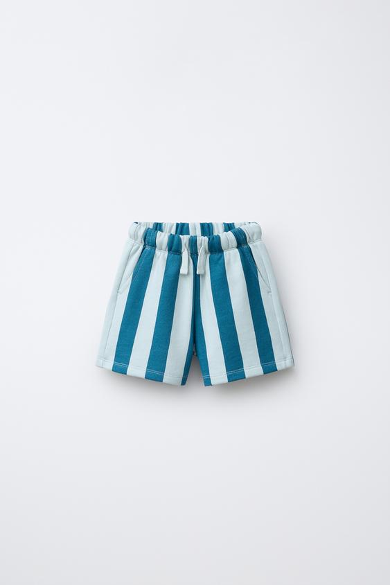 BERMUDA FELPA RAYAS - Azul de Zara - Imagen 0
