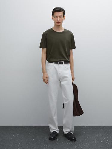 Zara 100% mercerised cotton T-shirt - Khaki