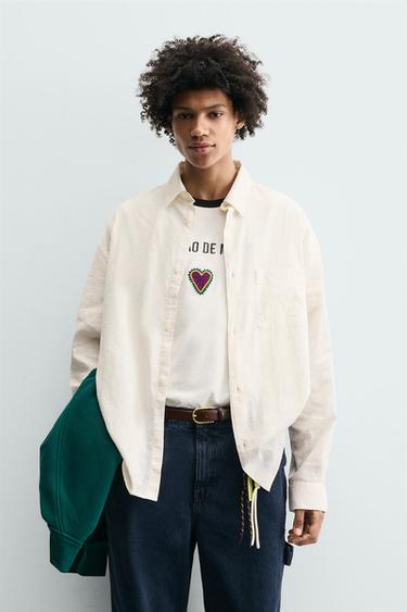 CAMISA ESTRUCTURA BORDADOS - Blanco roto de Zara