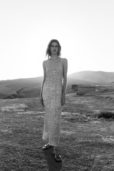 VESTIDO LENCERO LENTEJUELAS - Plata de Zara