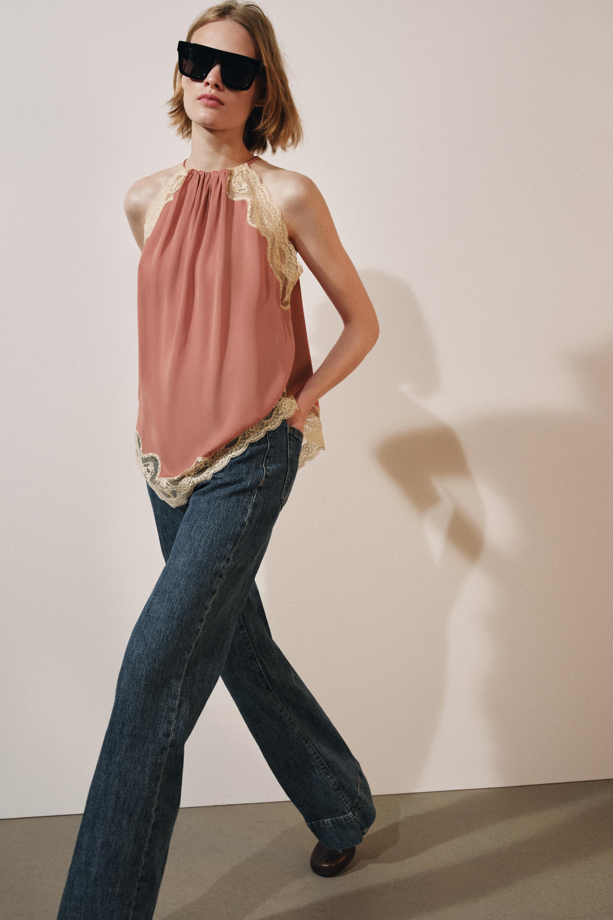 Zara ZW COLLECTION DANTELLİ HALTER TOP görsel 4