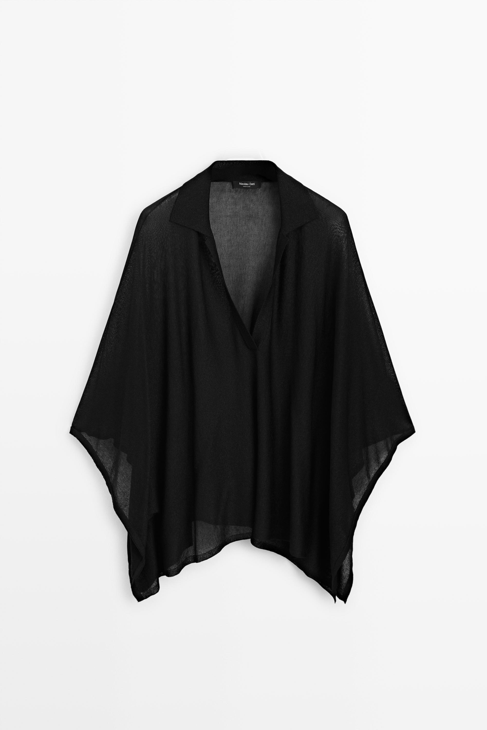 Metallic detail polo collar flowing cape