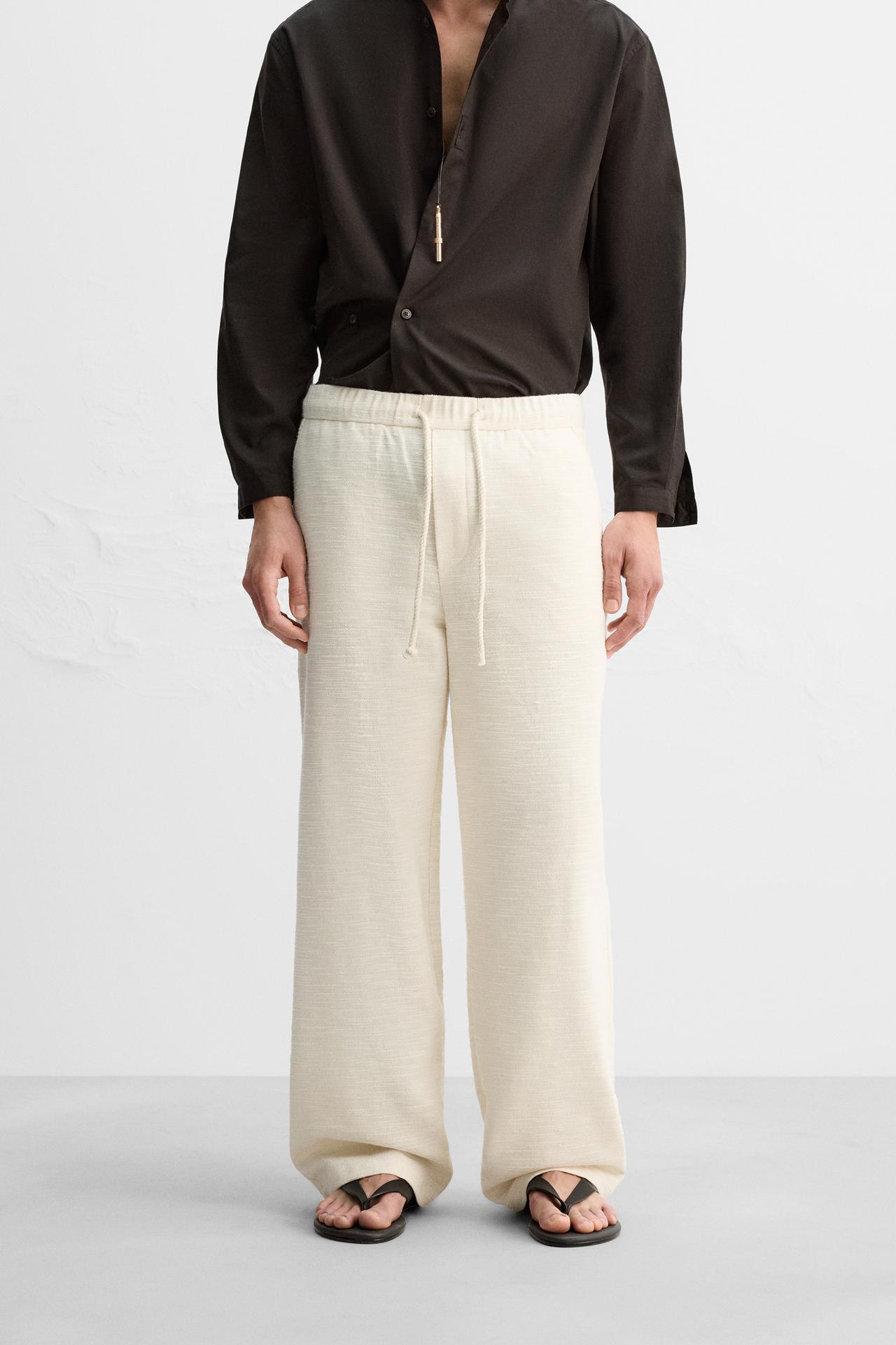 Zara STRUCTURED RELAXED FIT PANTS - Ecru