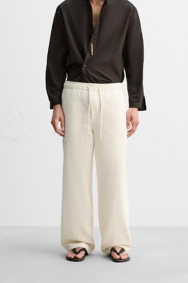 TEXTURED RELAXED FIT TROUSERS - Ecru by Zara