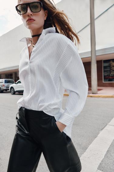 CAMISA OVERSIZE RAIAS - Branco / Negro de Zara