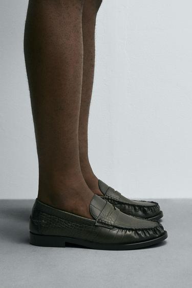 MOCK CROC EMBOSSED LOAFERS - Green by Zara - Image 0