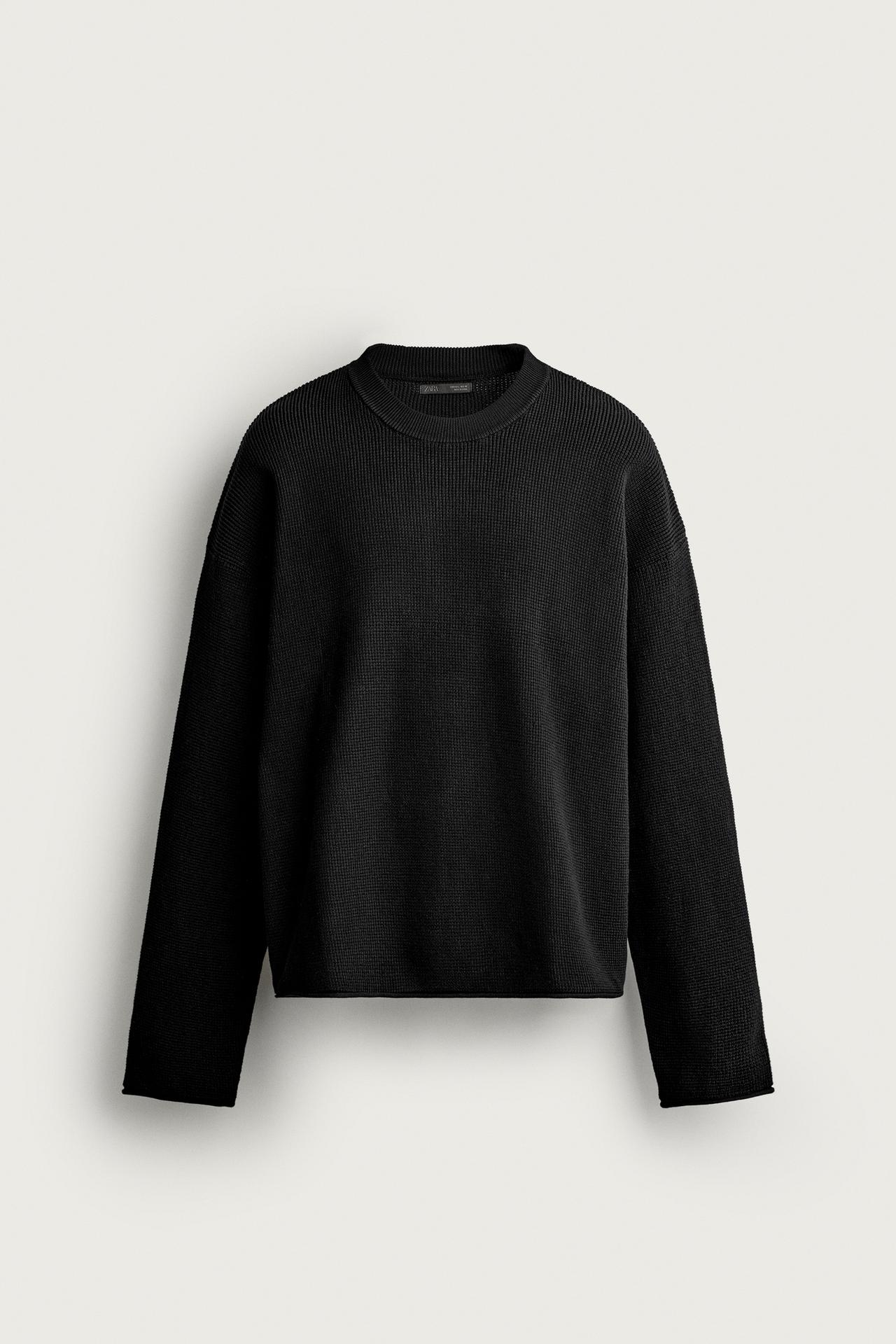 WAFFLE TEXTURE SWEATER — Black
