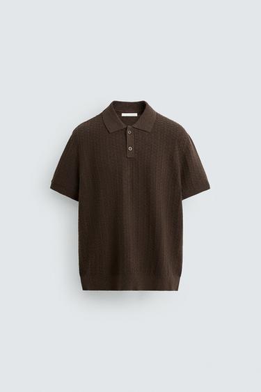 TEXTURED KNIT POLO SHIRT - brown vigore by Zara
