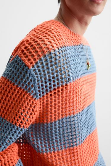 OPEN KNIT TEXTURED SWEATER - Orange by Zara - Image 5
