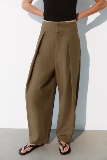 PANTALON BALLON À PLIS - marron chiné de Zara