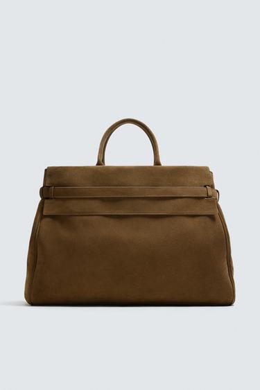 LEATHER HANDBAG - Brown by Zara