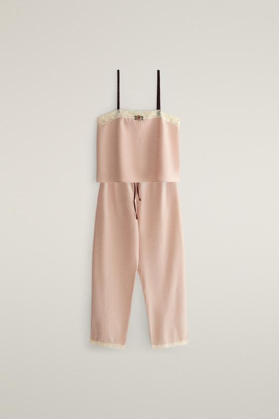 PANTALON COTON DENTELLE - Rose de Zara - Image 3