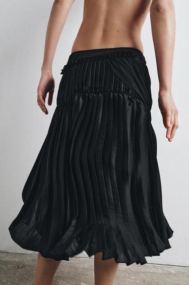 COMBINED PLEATED MIDI SKIRT - Black by Zara - Image 3